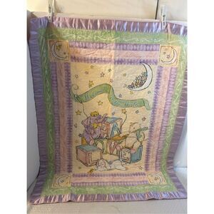 The Moon Sang A Lullaby Purple and Pastels‎ reversible quilt 34x44"